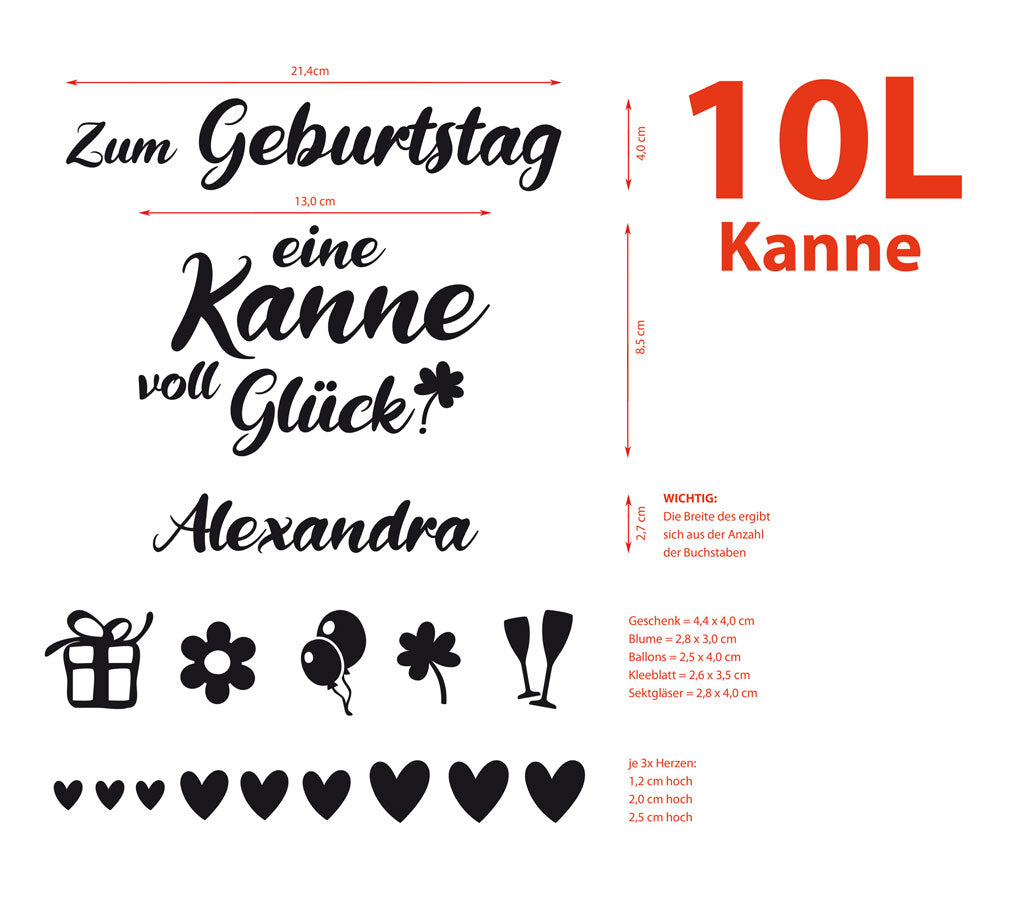 Aufkleber-Set für eine Gießkanne "zum Geburtstag"