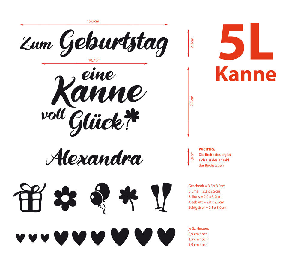 Aufkleber-Set für eine Gießkanne "zum Geburtstag"