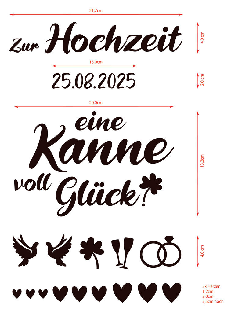 Aufkleber-Set für eine Gießkanne "zur Hochzeit"