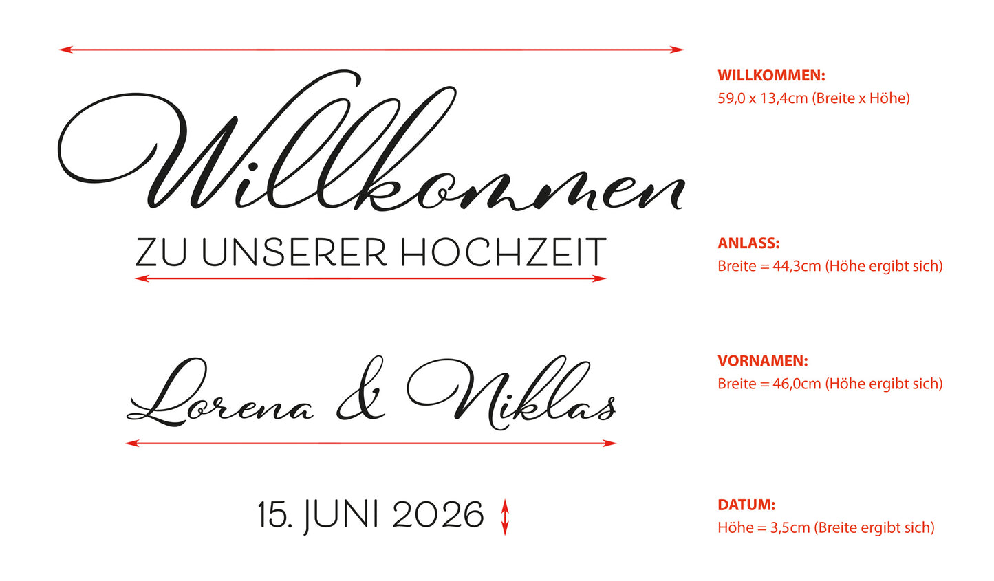 Willkommensschild Aufkleber "Hochzeit" - Lorena