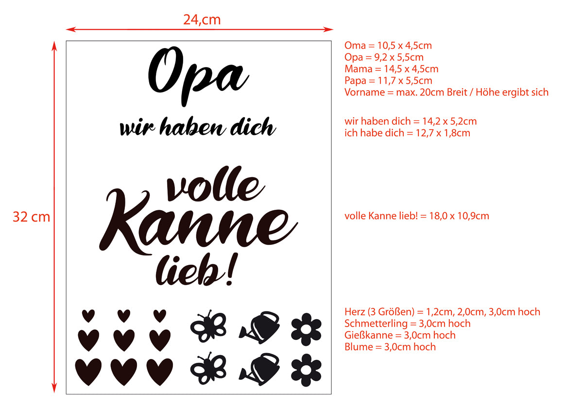 Aufkleber-Set für eine Gießkanne "volle Kanne lieb"