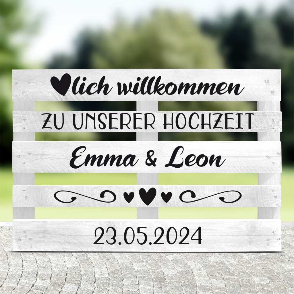 weiße Palette mit schwarzer schrift für die Hochzeit