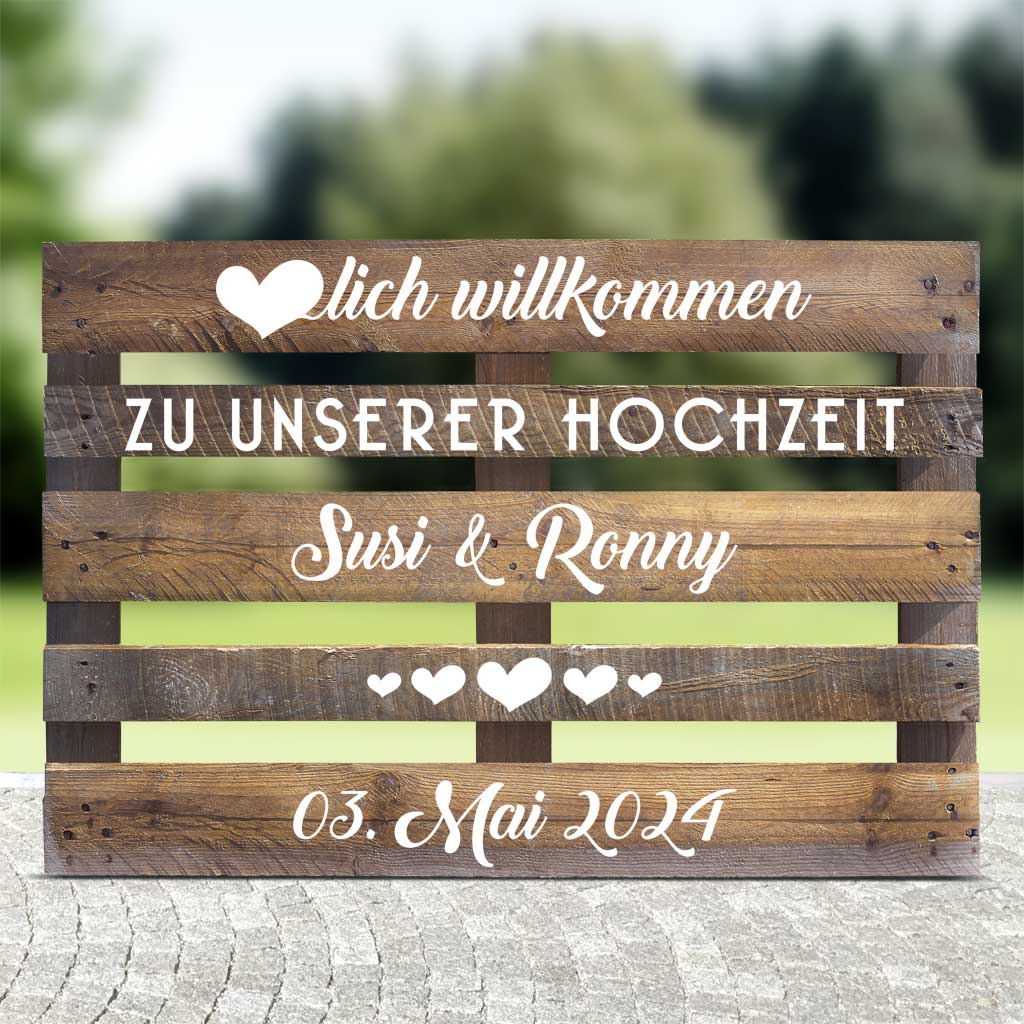 Palettenaufkleber "Hochzeit" - Herzen