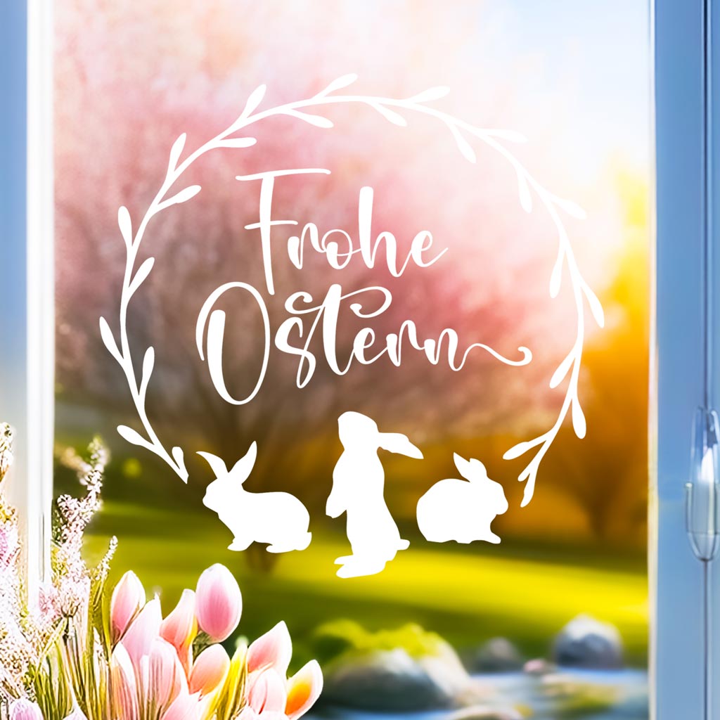 Aufkleber "Frohe Ostern" - 3 Hasen
