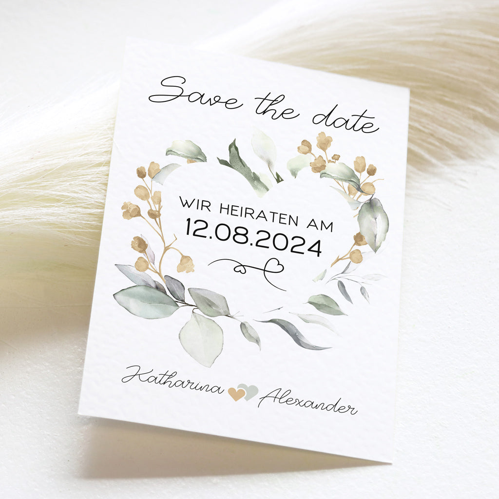 Save the date card - gold with scratch-off heart (4 pcs.)