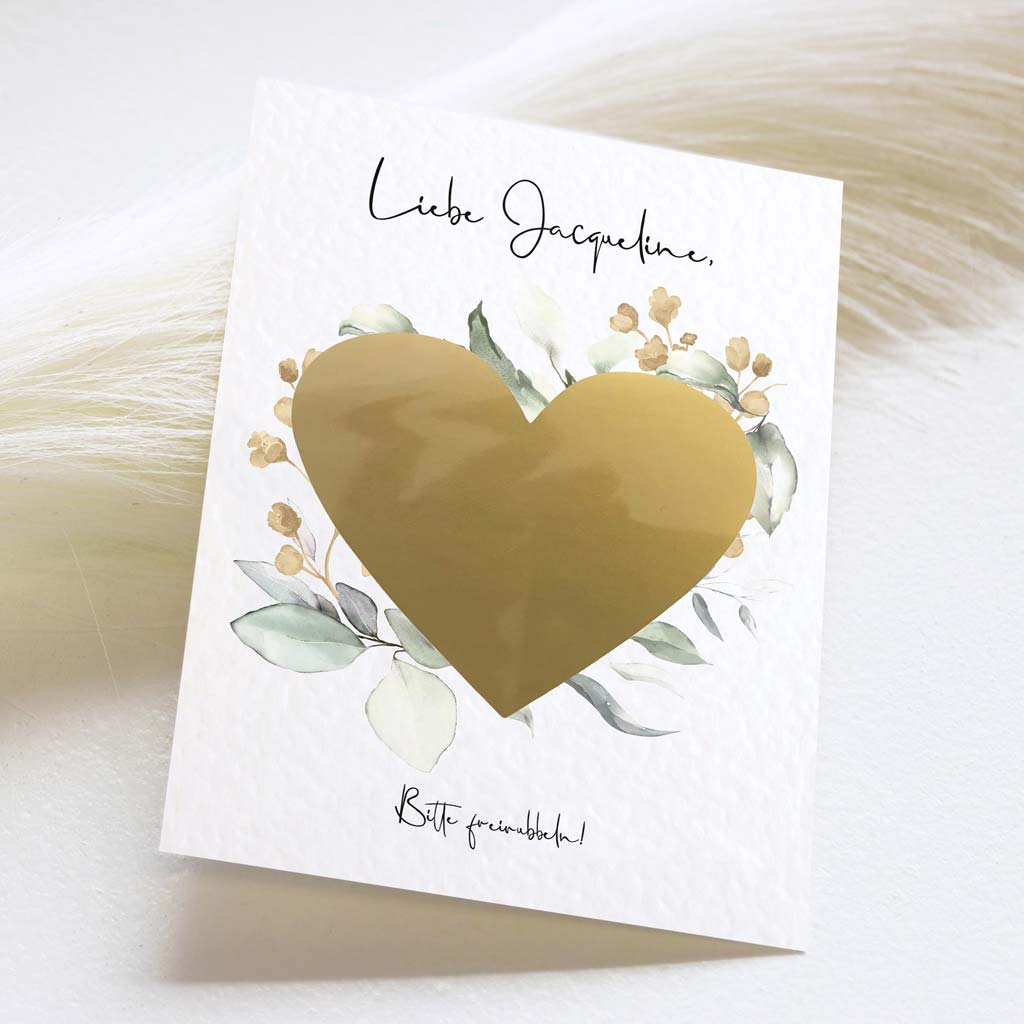 Karte "Trauzeugin-Jaqueline" - Gold mit Rubbelherz