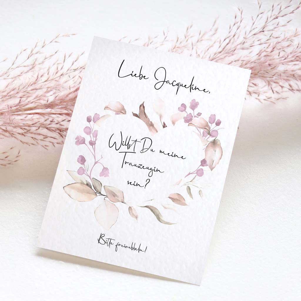 Karte "Trauzeugin-Jaqueline" - Rosé mit Rubbelherz