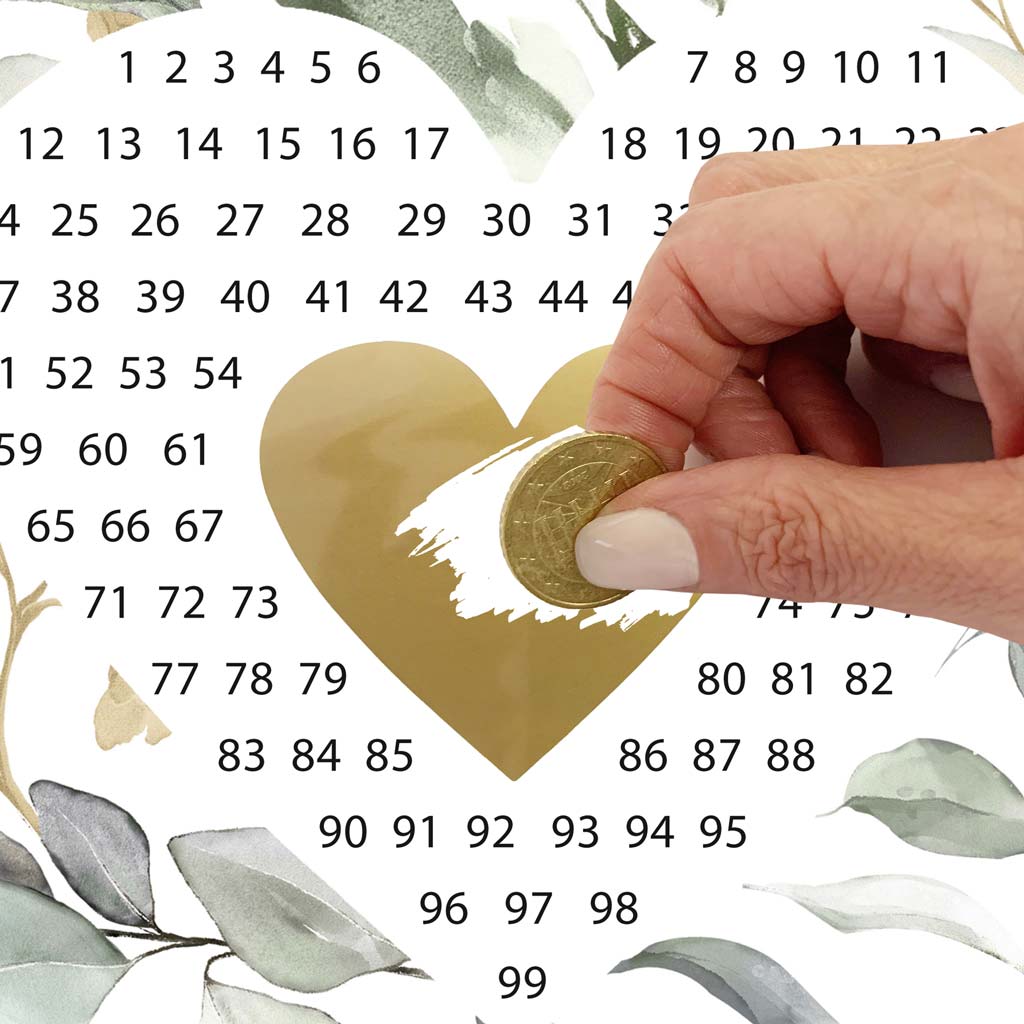 Poster "Wedding Countdown Gold" with scratch-off heart