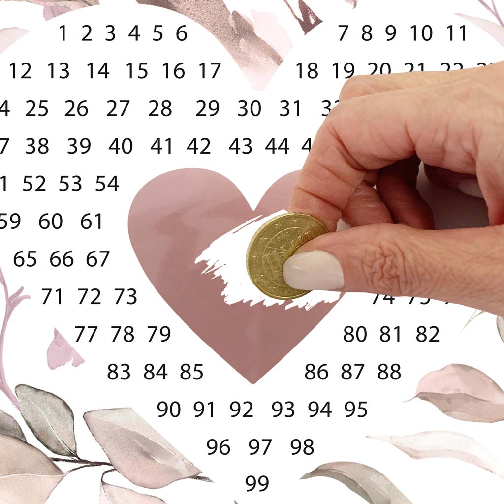 Poster "Wedding Countdown Rosé" - Elisa with scratch-off heart