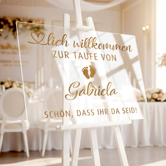 Personalisierter Aufkleber zur Taufe | Namens-Sticker für Willkommensschild | Taufdeko in Gold, Silber, Weiß oder Schwarz | Vinyl-Sticker