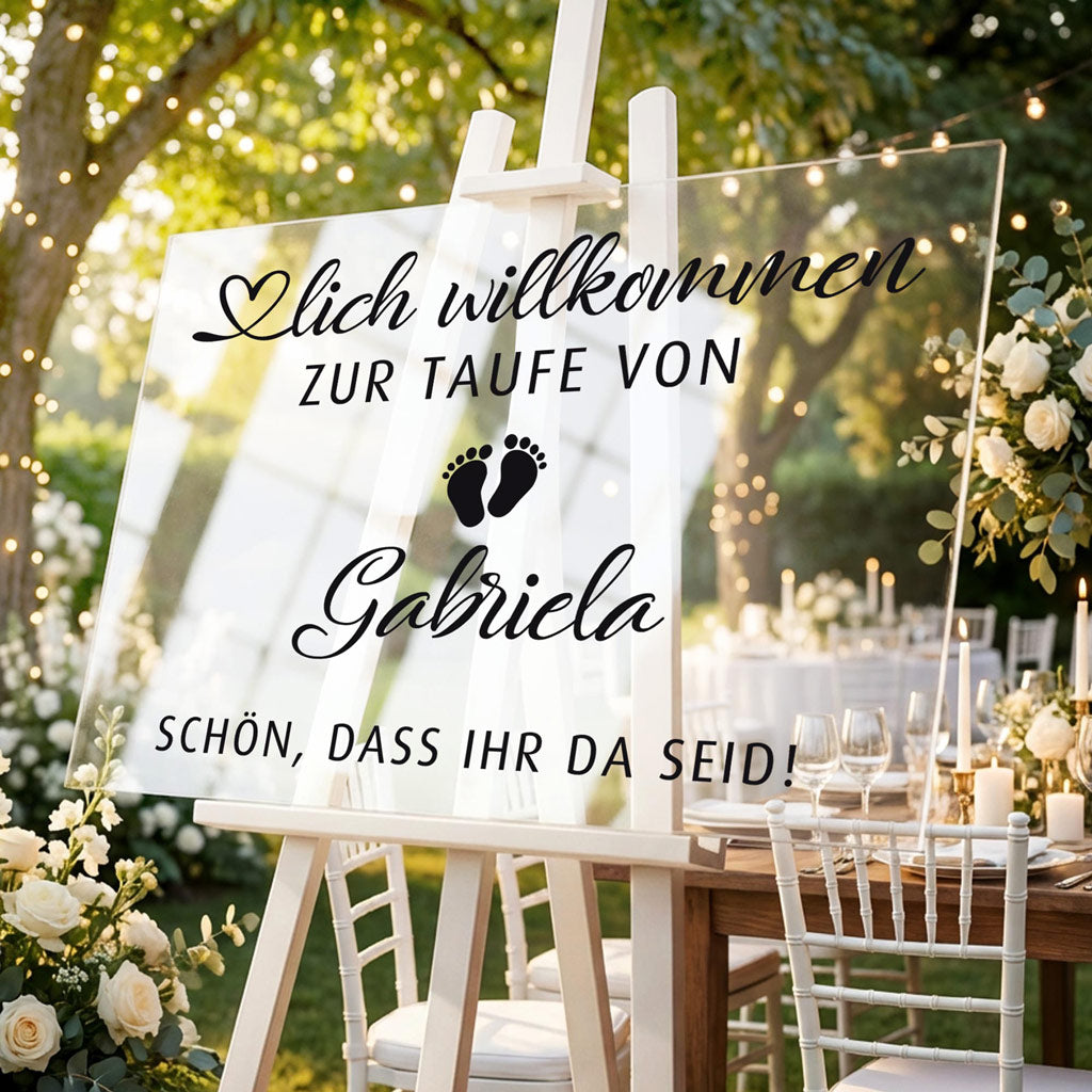 Personalisierter Aufkleber zur Taufe | Namens-Sticker für Willkommensschild | Taufdeko in Gold, Silber, Weiß oder Schwarz | Vinyl-Sticker