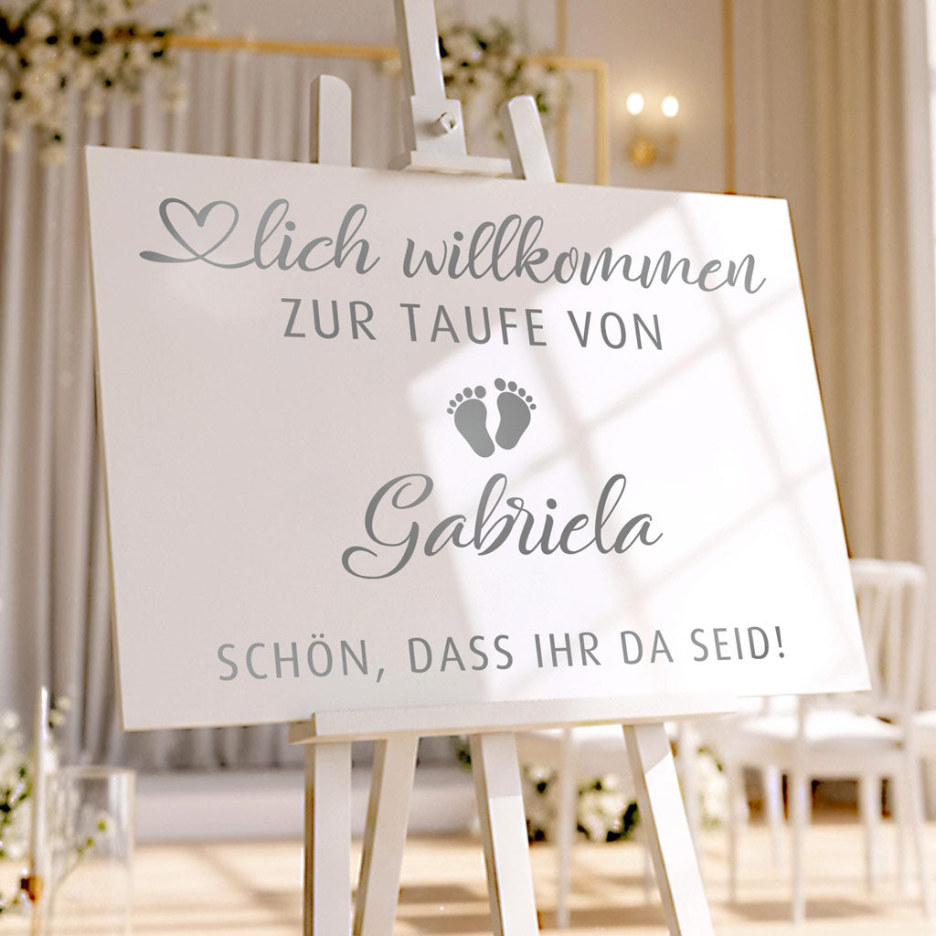 Personalisierter Aufkleber zur Taufe | Namens-Sticker für Willkommensschild | Taufdeko in Gold, Silber, Weiß oder Schwarz | Vinyl-Sticker