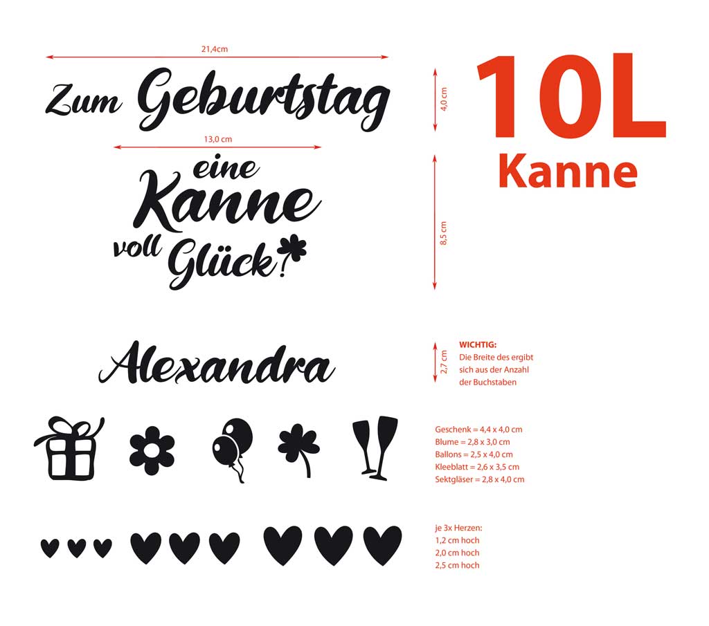 Sticker set for a watering can "for birthday"