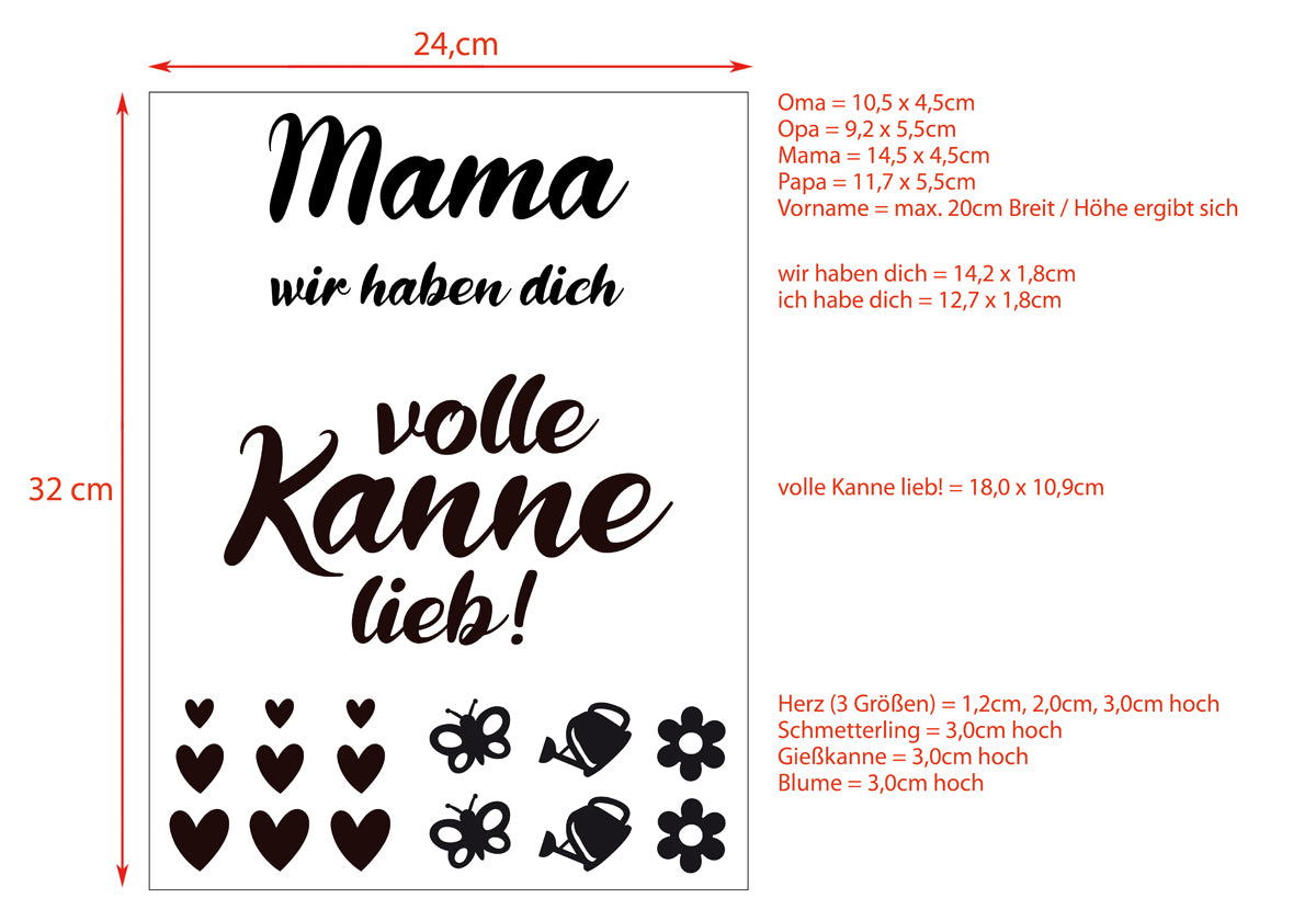 Sticker set for a watering can "full pot of love"