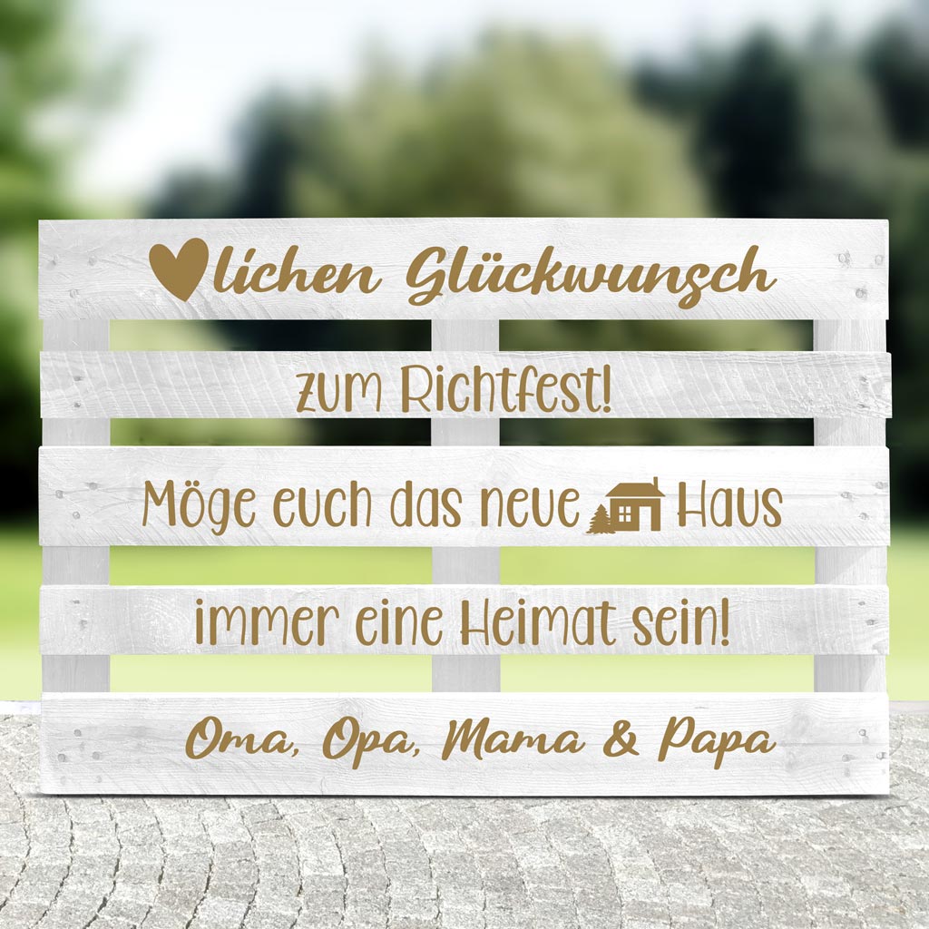 Palettenaufkleber für das Richtfest / personalierbar