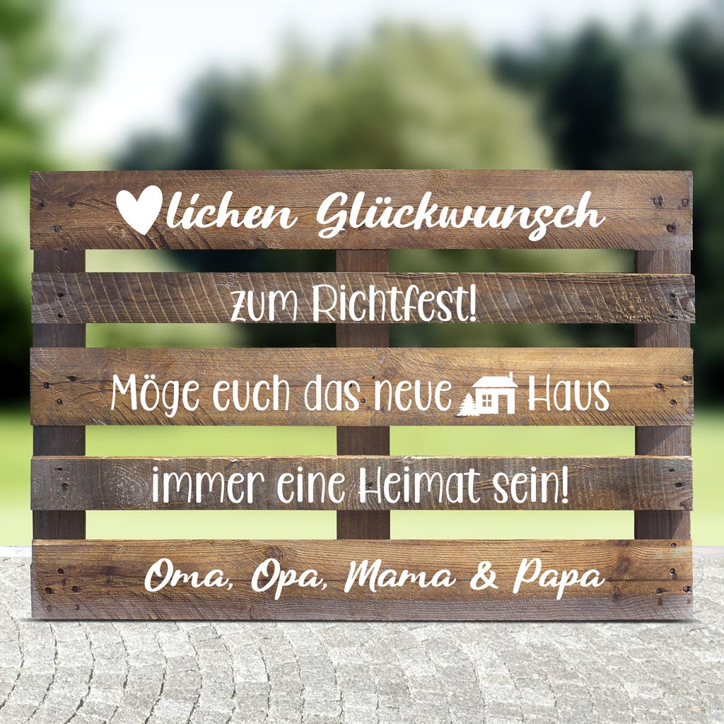 Palettenaufkleber für das Richtfest / personalierbar
