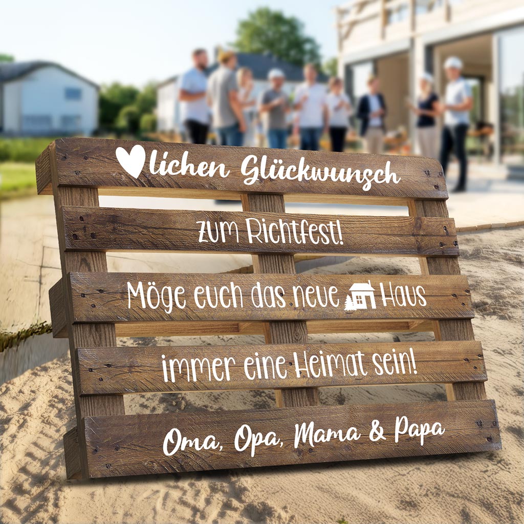 Palettenaufkleber für das Richtfest / personalierbar