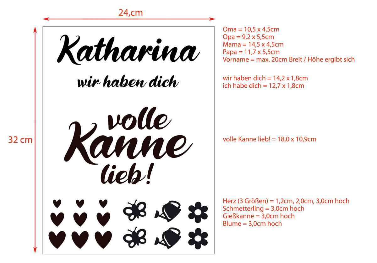 Sticker set for a watering can "full pot of love"