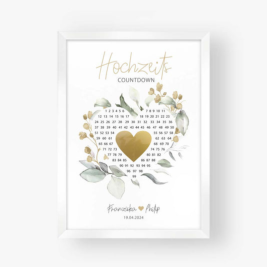 Poster "Hochzeitscountdown-Gold"  mit Rubbelherz